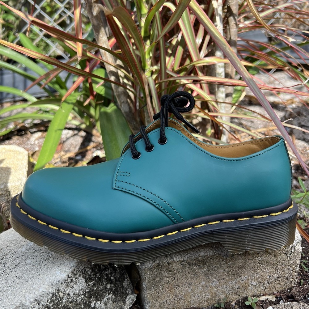 NEW Dr. Martens Khaki Teal Leather Oxford Shoes Women's Size 5 LA004 GT01Y - Picture 2 of 9